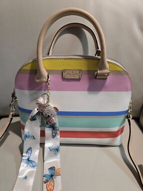 Kate Spade EUC Beautiful Striped Summer Tote/C.B. w/Bag Charm & Scarf 12x10x5